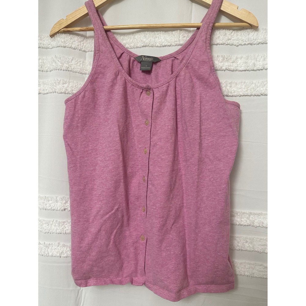 Natural Reflections Womens Pink Cotton Linen Blend Button Front Tank‎ Top Small